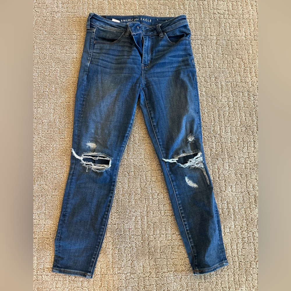 American Eagle Outfitters Blue Skinny Jeans Distressed